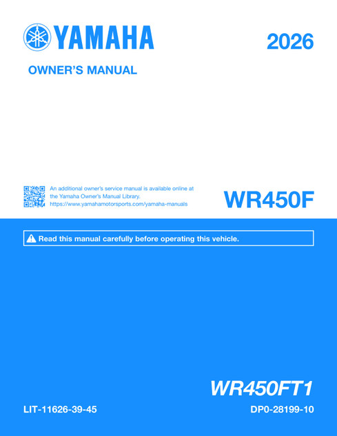 YAMAHA OEM Owner's Manual - 2026 - WR450F - LIT-11626-39-45 Models WR450FT1