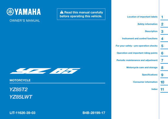 YAMAHA OEM Owner's Manual - 2025 YZ85 / YZ85LW - LIT-11626-38-03