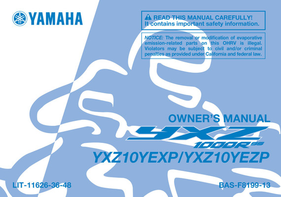 YAMAHA OEM Owner's Manual - 2023 YXZ1000R SS / XT-R - LIT-11626-36-48 Models YXZ10YEZPT, YXZ10YEXPL