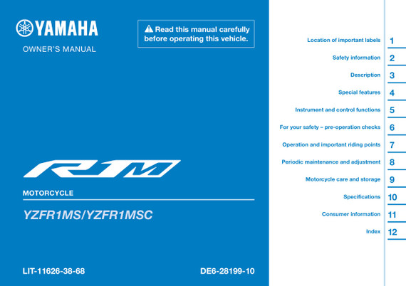 YAMAHA OEM Owner's Manual - 2025 YZF-R7 - LIT-11626-38-58 Models