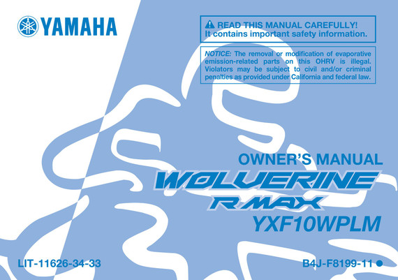 YAMAHA OEM Owner's Manual - 2021 WOLVERINE RMAX4 1000 LE - LIT-11626-34-33 Models YXF10WPLML