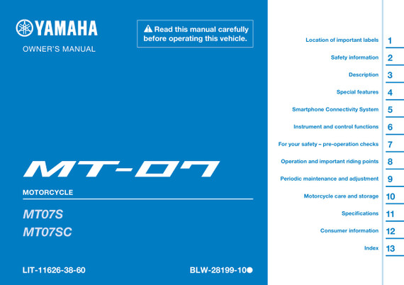 YAMAHA OEM Service Manual - 2025 - 2026 MT-07 - LIT-11616-38-60