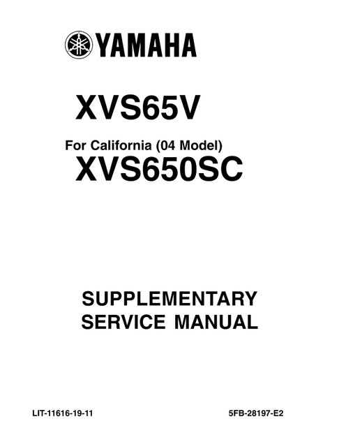 YAMAHA OEM Service Manual - 2006 - 2016 V STAR 650 CUSTOM / MIDNIGHT - LIT-11616-CU-66 Models XVS65AB, XVS65ACB, XVS65DB, XVS65DCB, XVS65ECS, XVS65ES, XVS65FB, XVS65FCB, XVS65GCW, XVS65GW, XVS65 VB, XVS65VCB, XVS65VCL