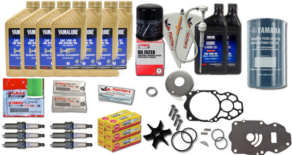 Yamaha F300 / F250 / F225 OEM 100-Hour Maintenance Kit – 2010+ 4.2L V6 (10W30 4M Full-Synthetic Oil Change, Water Pump, Fuel Filters & More)