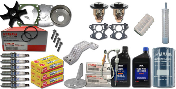 Yamaha OEM PRO-V V150G Outboard Maintenance Kit - Fuel Filter, Gear Lube, Water Pump Rebuild, Trim Tab, Anode, Spark Plugs