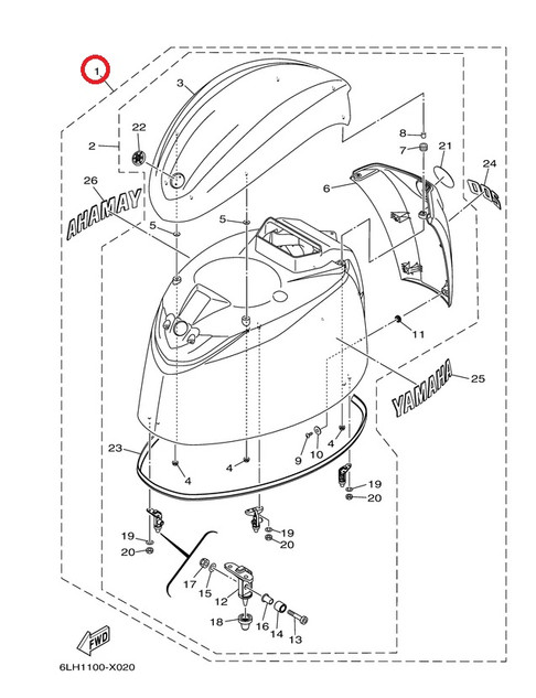 YAMAHA OEM Top Cowling Assembly 6LH-42610-01-CE