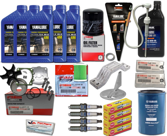 Genuine Yamaha F150 2006+ Oil Change Kit w/ Water Pump Rebuild, Gear Lube, Fuel Filters, Anode & Trim Tab – OEM Maintenance Bundle