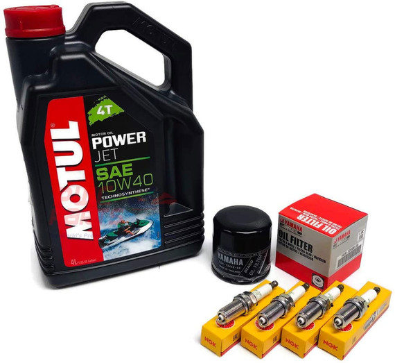 YAMAHA 2002-2007 FX140 / 2004-2008 FX-HO FX Cruiser PWCParts MOTUL 4T Technosynthese 10W40 SAE Power Jet Oil Change Maintenance Kit w/NGK CR9EB Spark Plug Set