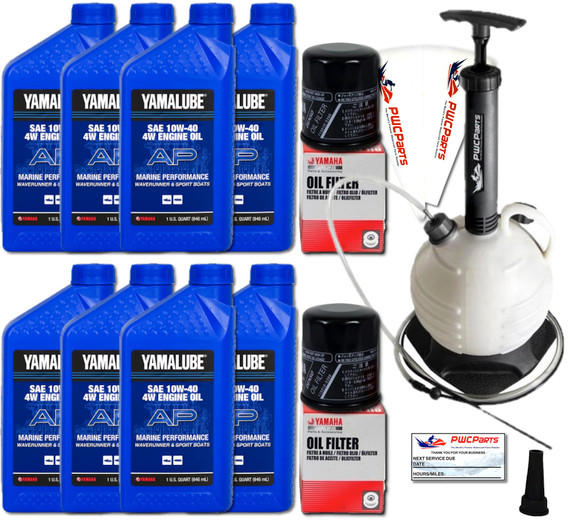 YAMAHA 24' Boat OEM Oil Change Kit - Jet Boat 4W Yamalube w/ 69J-13440-03-00 Filters for 2010+ AR240 SX240 HO/ 242 LIMITED/S/E-SERIES/ 242X/ 212SS/ 212X w/Deluxe Oil Extractor Pump