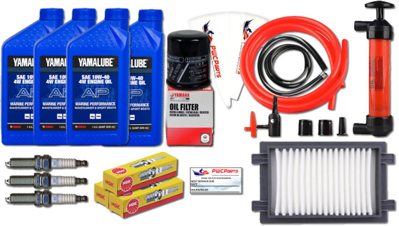 YAMAHA 2016+ TR-1 VX Cruiser Deluxe Oil Change Maintenance Kit w/NGK Spark Plugs & PWCParts Replacement 6EY-14451-00-00 Air Filter & Deluxe Oil Extractor Pump
