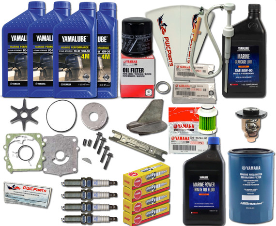 Genuine Yamaha 2014+ F115 F115B Oil Change Kit w/ Water Pump Rebuild, Gear Lube, Spark Plugs, Thermostat, Anode & More – Full Maintenance Bundle