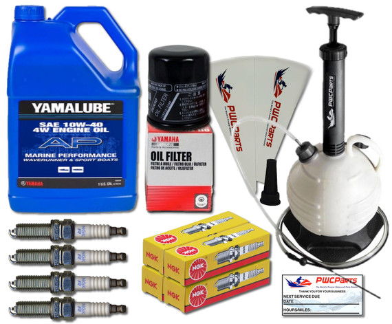 YAMAHA 1.8L HO SHO Oil Change Kit w/Filter 4W Gallon FX-HO VXR VXS FZ-SHO FZR FZS 69J-13440-03-00 NGK Spark Plugs Maintenance Kit 6L Fluid Oil Extractor Removal Pump