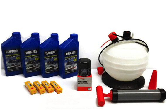 YAMAHA SVHO 1.8L WaveRunner Oil Change Kit w/Filter FX-SVHO FZR-SVHO FZS-SVHO GP1800 GP1800R AR195 69J-13440-03-00 NGK Spark Plugs & 6L Oil Extractor Fluid Removal Pump Maintenance Kit