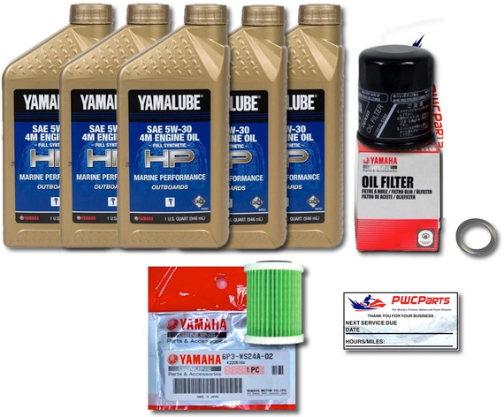 YAMAHA OEM 2006+ F150 Outboard Oil Change Kit 5W-30 4M FULL Synthetic Primary Fuel Filter 6P3-WS24A-01-00 Maintenance Kit