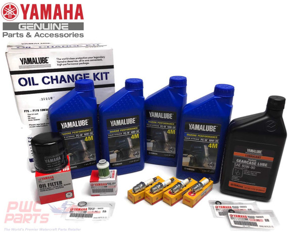 YAMAHA OEM 2006+ F75 F90 Outboard Oil Change 10W30 FC 4M Lower Unit Gear Lube Drain Fill Gasket NGK Spark Plugs LFR5A-11 Primary Fuel Filter Maintenance Kit