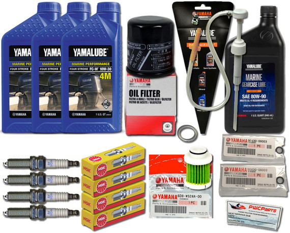 Genuine Yamaha F70 F70LA 2010+ Oil Change Kit w/ Gear Lube, NGK LKR7E Spark Plugs, Fuel Filter & More – OEM Maintenance Bundle