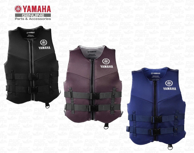 Yamaha Neoprene 2-Buckle PFD Life Jacket Vest USCG App Black Gray Blue MAR-22VVN