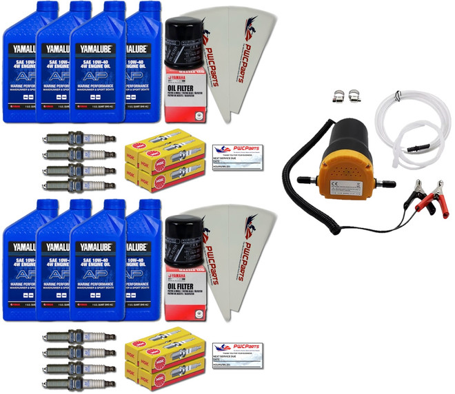 YAMAHA 24' Boat OEM Oil Change Kit w/NGK Spark Plug Set- Jet Boat 4W Yamalube w/ 69J-13440-03-00 Filters for 2010+ AR240 SX240 HO/ 242 LIMITED/S/E-SERIES/ 242X/ 212SS w/12V Oil Extractor Pump