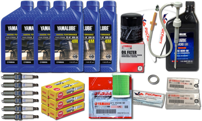 YAMAHA OEM 2011-2018 F225XA 3.3L V6 Outboard Oil Change 10W30 FC 4M Lower Unit Gear Lube Drain Fill Gaskets NGK Spark Plugs LFR6A-11 Fuel Filter Maintenance Kit