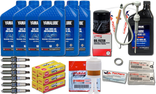 YAMAHA 2002-2005 F225 3.3L 20W40 Oil Change Gear Lube Spark Plug Maintenance Kit
