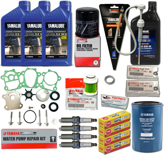YAMAHA 2010+ F70 F70LA Oil Change Lower Unit Gear Lube Gasket Fuel Filter Spark Plugs Water Pump Rebuild Kit with MINI-Fuel Water Separator Maintenance Kit