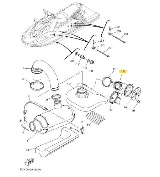 YAMAHA OEM Exhaust 3 Hose F3Y-U758D-00-00