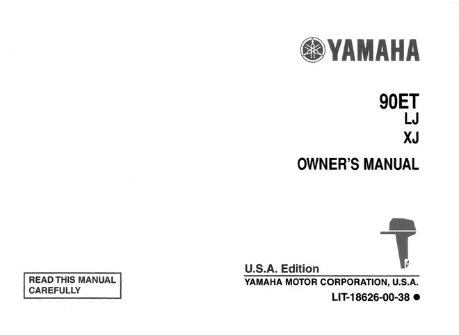 YAMAHA OEM Owner's Manual - 90ET(LJ/XJ) - LIT-18626-00-38 (1986) Models 90ETLJ-JD, 90ETLJ