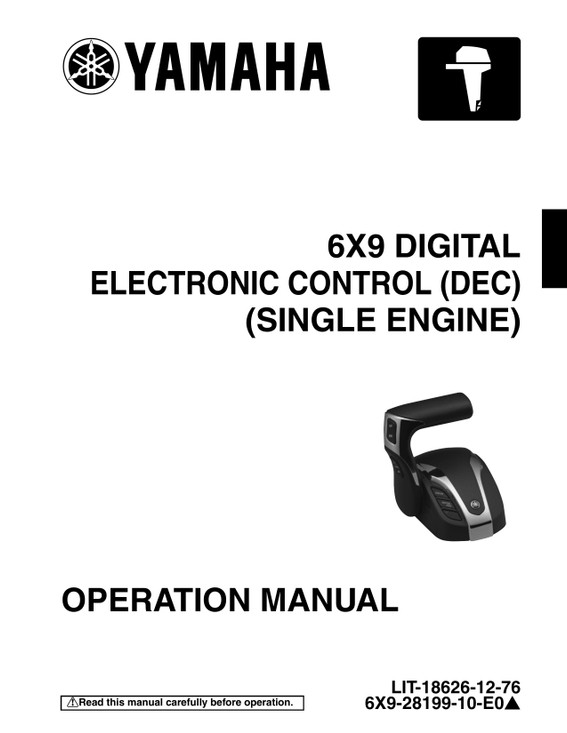 YAMAHA OEM Operation Manual - (2020) 6X9 Digital Electronic Control (DEC) (Single Engine) - LIT-18626-12-76