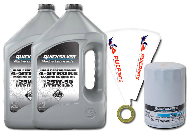 Mercury Verado L4 Oil Change Kit – Quicksilver 25W-50 Semi-Synthetic, Filter & Seal – Genuine Parts – Fits 135/150/175/200 HP 4-Cylinder Outboards