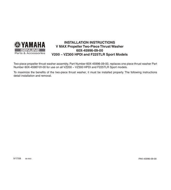 YAMAHA OEM Accessory Installation Instructions - VMAX SHO & HPDI