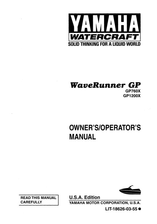 YAMAHA OEM Owners Manuals - GP1200 / GP760 - LIT-18626-03-55 Models GP1200X, GP760X