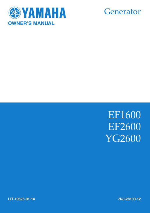YAMAHA OEM Owner's Manual - YG2800i - LIT-19626-01-14 Models EF1600, EF2600, YG2800I