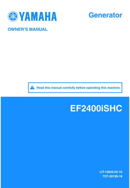 YAMAHA OEM Owner's Manual - EF2400iSHC - LIT-19626-02-10 Models EF2400ISHC