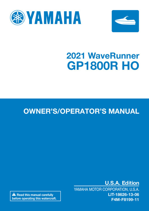 YAMAHA OEM Owner's Manual - 2021 GP1800R HO with audio - LIT-18626-13-06 Models GP1800D-WA, GP1800D-WB