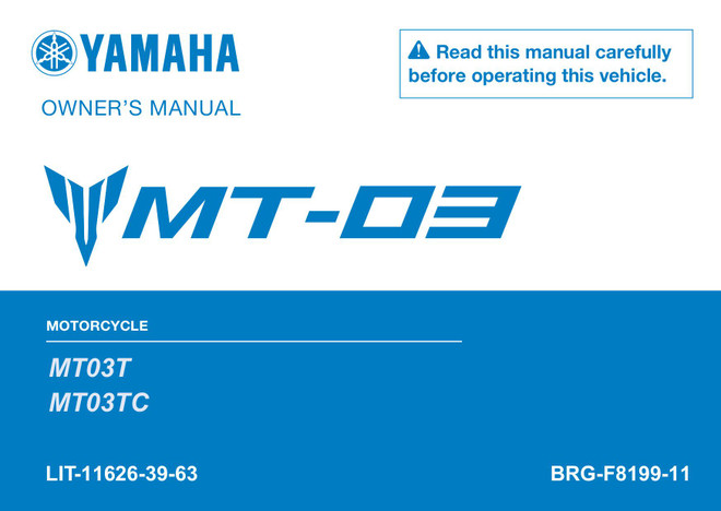 YAMAHA OEM Owner's Manual - 2026 MT-03 - LIT-11626-39-63 Models