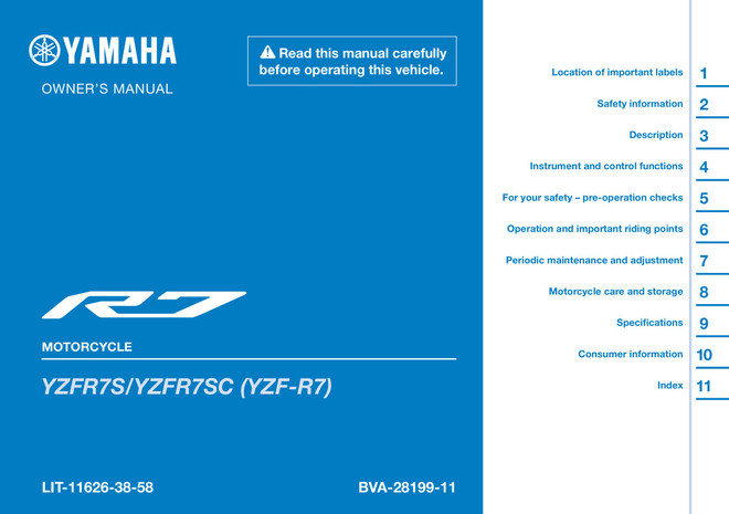 YAMAHA OEM Owner's Manual - 2025 YZF-R7 - LIT-11626-38-58 Models