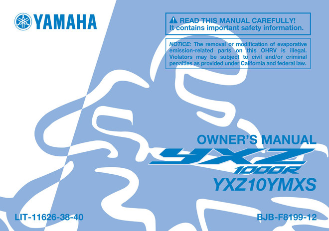 YAMAHA OEM Owner's Manual - 2025 YXZ1000R - LIT-11626-38-40 Models YXZ10YMXSL