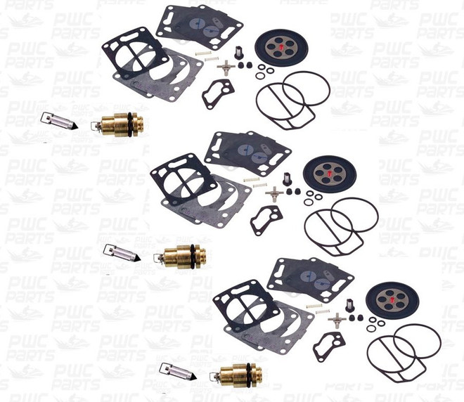 Triple Carburetor Rebuild Kit & Needle Seat Replacement for Yamaha