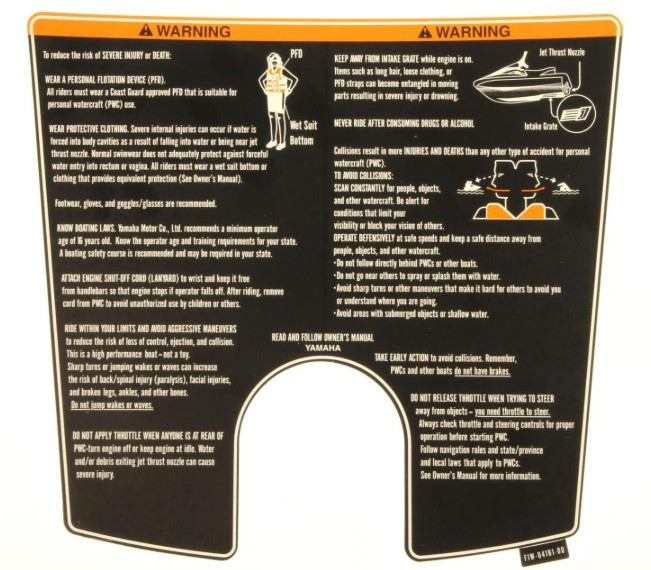 YAMAHA OEM Warning Uniform 1 Label F1W-U41B1-00-00