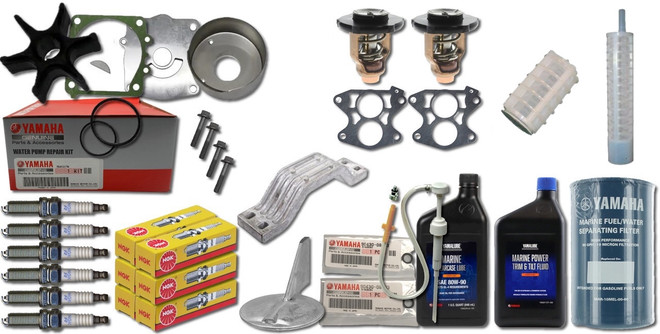 Yamaha OEM PRO-V V150G Outboard Maintenance Kit - Fuel Filter, Gear Lube, Water Pump Rebuild, Trim Tab, Anode, Spark Plugs