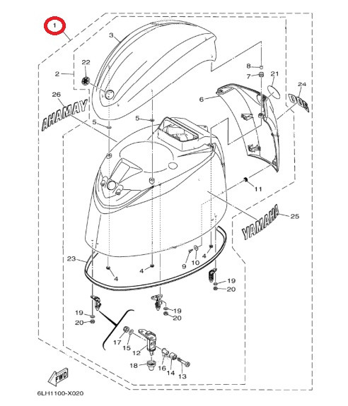 YAMAHA OEM Top Cowling Assembly 99999-04649-00