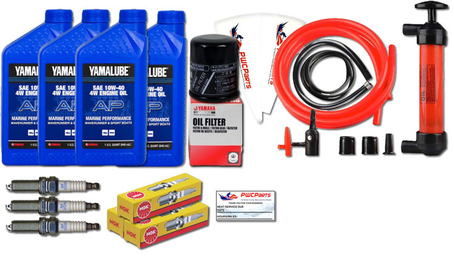 Yamaha 2016+ VX Deluxe / Cruiser / Sport / Limited TR-1 (1.1L) Oil Change Kit - 4 Qt Yamalube 4W 10W-40 + OEM Filter + NGK Spark Plugs + Deluxe Oil Extractor Pump - Genuine OEM