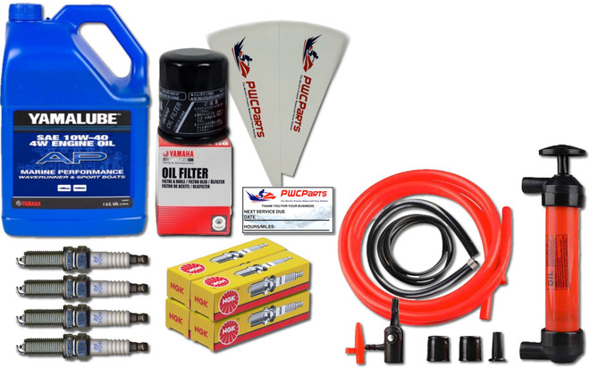 YAMAHA SVHO 1.8L WaveRunner Oil Change Kit Gallon 4W w/Filter FX-SVHO FZR-SVHO FZS-SVHO GP1800 GP1800R 69J-13440-03-00 NGK Spark Plugs & Deluxe Oil Extractor Fluid Removal Pump Maintenance Kit