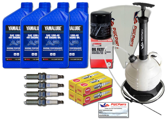YAMAHA 1.8L HO SHO Oil Change Kit w/Filter 4-4W 10W40 Quart FX-HO VXR VXS FZ-SHO FZR FZS 69J-13440-03-00 NGK Spark Plugs Maintenance Kit 6L Fluid Oil Extractor Removal Pump
