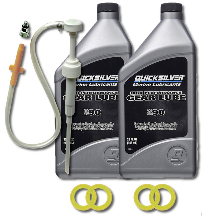 Mercury TWIN Outboard I / O ALL Verado Optimax BlackMax Bravo I II III XR Racing High Perfornance Premium Gear Lube Qty. 2 - Lower Unit Oil Change Kit with Pump and Gaskets for 2 Engines