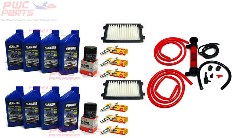 YAMAHA 2017+ AR210 SX210 FSH210 210 FSH Boat Oil Change Maintenance Kit w/NGK Spark Plugs, OEM 6EY-14451-00-00 Air Filter & Deluxe Oil Extractor Pump