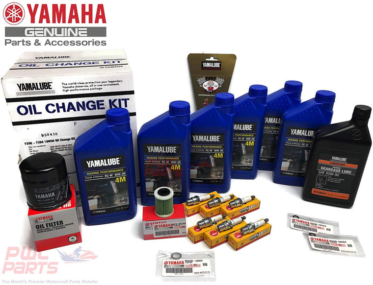 YAMAHA OEM 2005+ F250A F250B 3.3L V6 Oil Change 10W30 FC 4M Lower Unit Gear Lube Drain Fill Gaskets NGK Spark Plugs LFR6A-11 Primary Fuel Filter Maintenance Kit