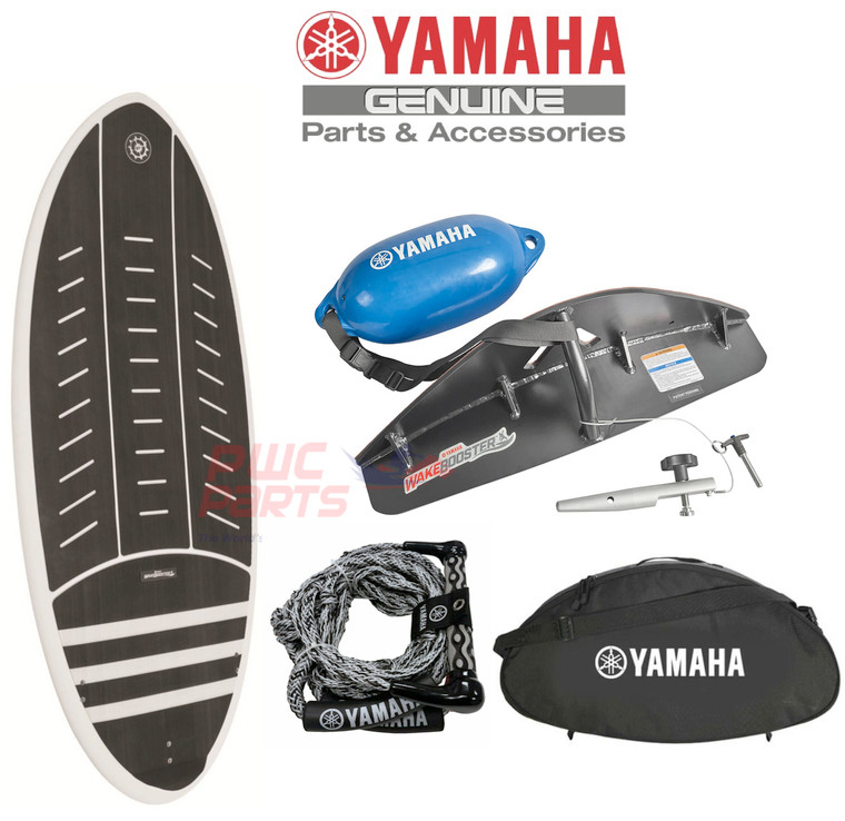 Yamaha 25 ft. Surf Package F3F-U5909-V1-00
with SlingShot Boss Hoss Wake Surf Board
 
FITS: ALL 2021+ 25' YAMAHA Jet Boats Only 

GREAT FOR BEGINNERS!


Changing the realm of what's possible for wake surfing made convenient with the Yamaha Surf Package. Package includes: Yamaha WakeEnhancer, custom co-branded and co-developed Slingshot Boss Hoss wake surf board, Yamaha wake surf rope, WakeEnhancer Carry Bag and flotation tether with fender.

WakeEnhancer
"Scoops" water towards the centreline, feeding the wake with a massive amount of clean water. The result is a wake that's more easily surfable, with a nice curl and deeper pocket that provides a larger riding area
Custom designed specifically for the 25 ft. hull
Fits flush to the bottom of the swim platform with no additional parts or spacers
Symmetrical design fits port and starboard sides
Locking pin uses boat's stern-eye to secure position
Attaches quickly, no tools required
Flotation tether included to prevent losing WakeEnhancer when dropped into water
Soft foam pad on mounting surface
Slingshot Boss Hoss Wakesurf Board
The Boss Hoss is built for all those surfers out there who “have tried everything and just can’t seem to let go of the rope!”  At 5’6’ long and 26” wide, it’s a whole new breed of wakesurf board that simply won’t quit. The Boss Hoss will also allow you to surf farther back on the wave of your Yamaha boat and has plenty of deck-space / grip pad for a friend or furry companion to join you!
Yamaha Wakesurf Rope
23'
5 tie-offs loops, 3ft apart
Integrated rope floats
10" wide handle grip
WakeEnhancer Carry Bag
Straps keep the WakeEnhancer secured and there is even room for the tethered float
Convenient carry handle and shoulder strap included
Yamaha logo

Applications

YAMAHA AR250
SX250
252S
252SD
252SE