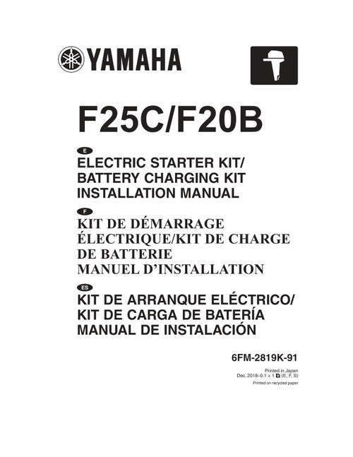 YAMAHA OEM Installation Manual - F25C/F20B Electric Starter Kit Battery ...