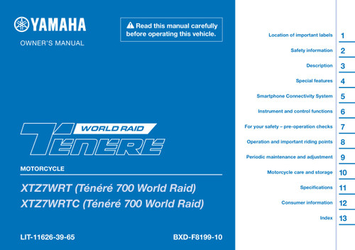 YAMAHA OEM Owner's Manual - 2026 TENERE WORLD RAID - LIT-11616-39